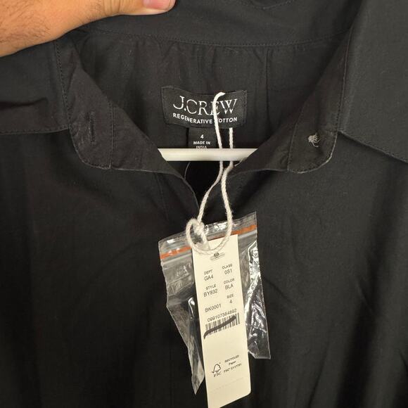 J.Crew Elena Shirt Dress Sz 4 Black Cotton Poplin Short Sleeve Drawstring Waist - Picture 5 of 8